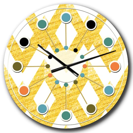 Designart 'Gold Glittering Lines Pattern Mid-Century Modern Wall Clock